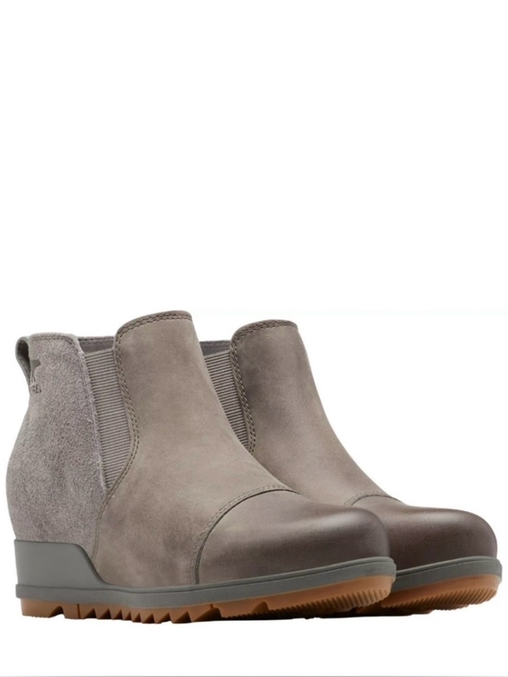 Sorel Boots Evie Chelsea Wedge Booties Pull On Leather Suede Classic Gray 10.5